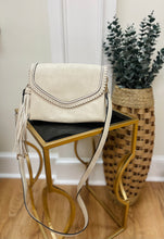 Load image into Gallery viewer, Whipstitch + Tassel Gray/Beige Crossbody