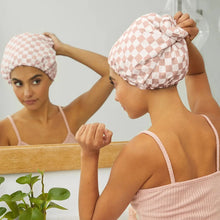 Load image into Gallery viewer, Checked Satin Shower Cap