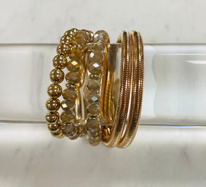 Beaded Bracelet Stack - Beige/Gold