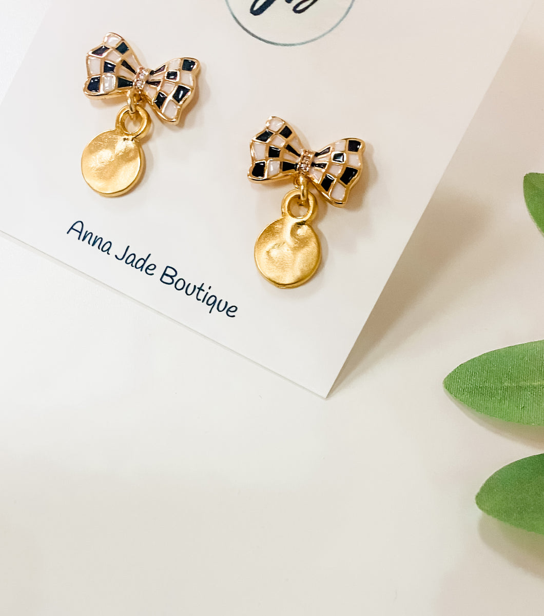 Checkered Bow Earrings