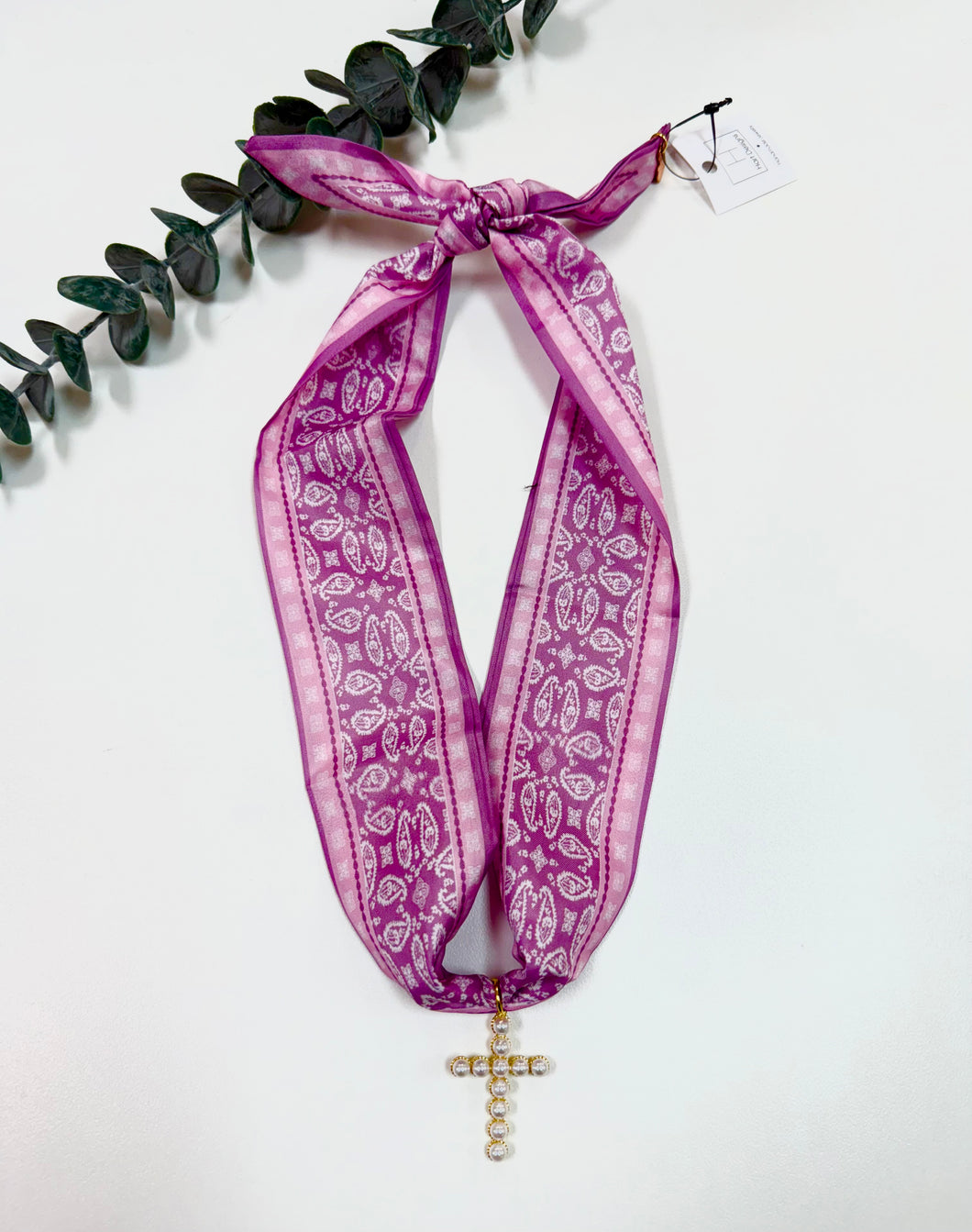 Purple/Cross Scarf Necklace