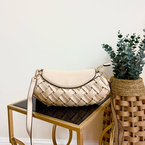 Sand Woven Satchel Handbag