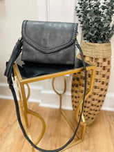 Load image into Gallery viewer, Whipstitch + Tassel Black Crossbody
