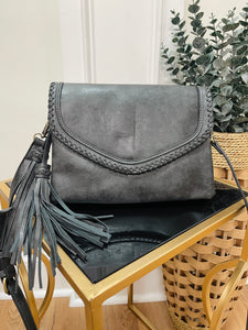 Whipstitch + Tassel Black Crossbody