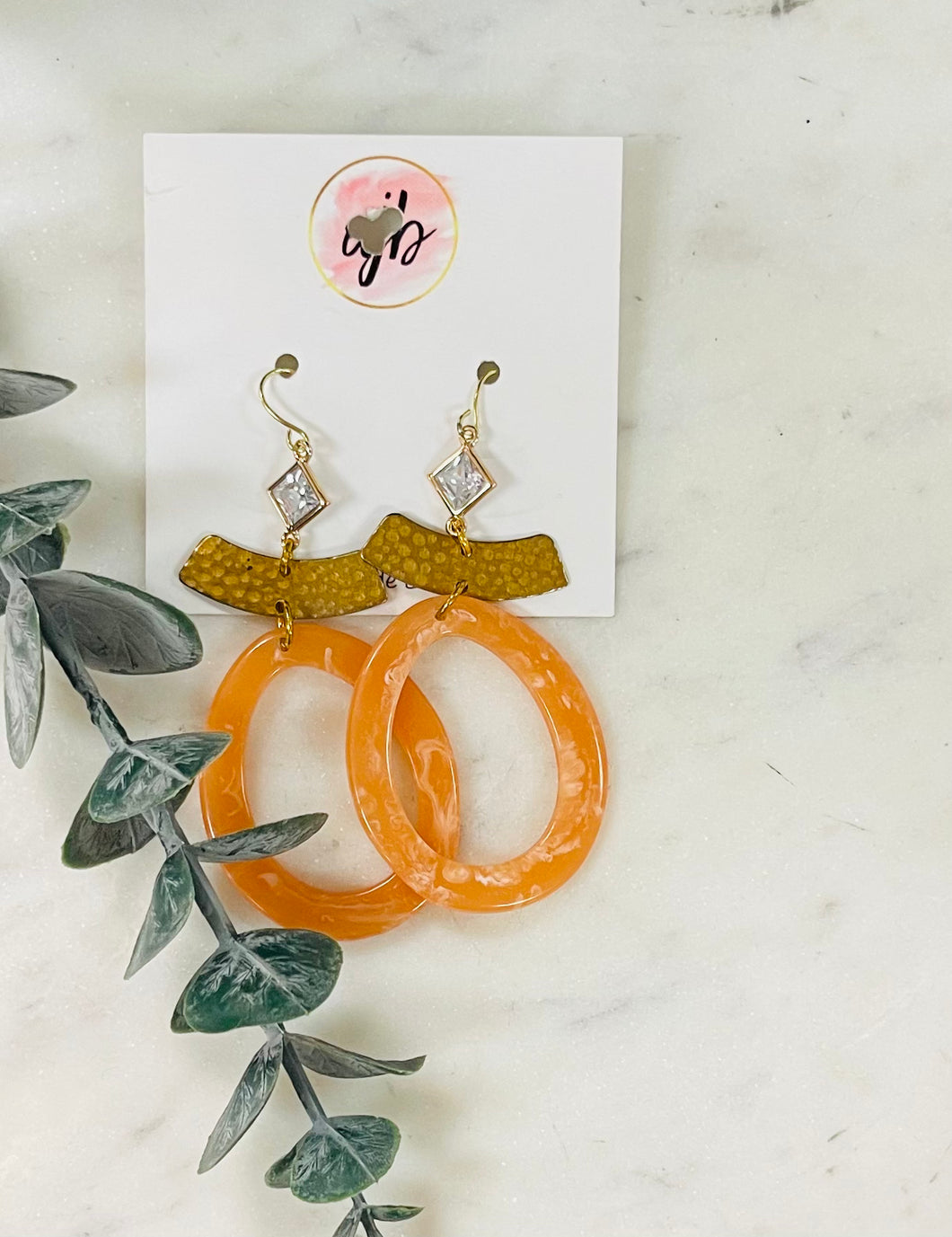 Gold Accented Orange Earrings