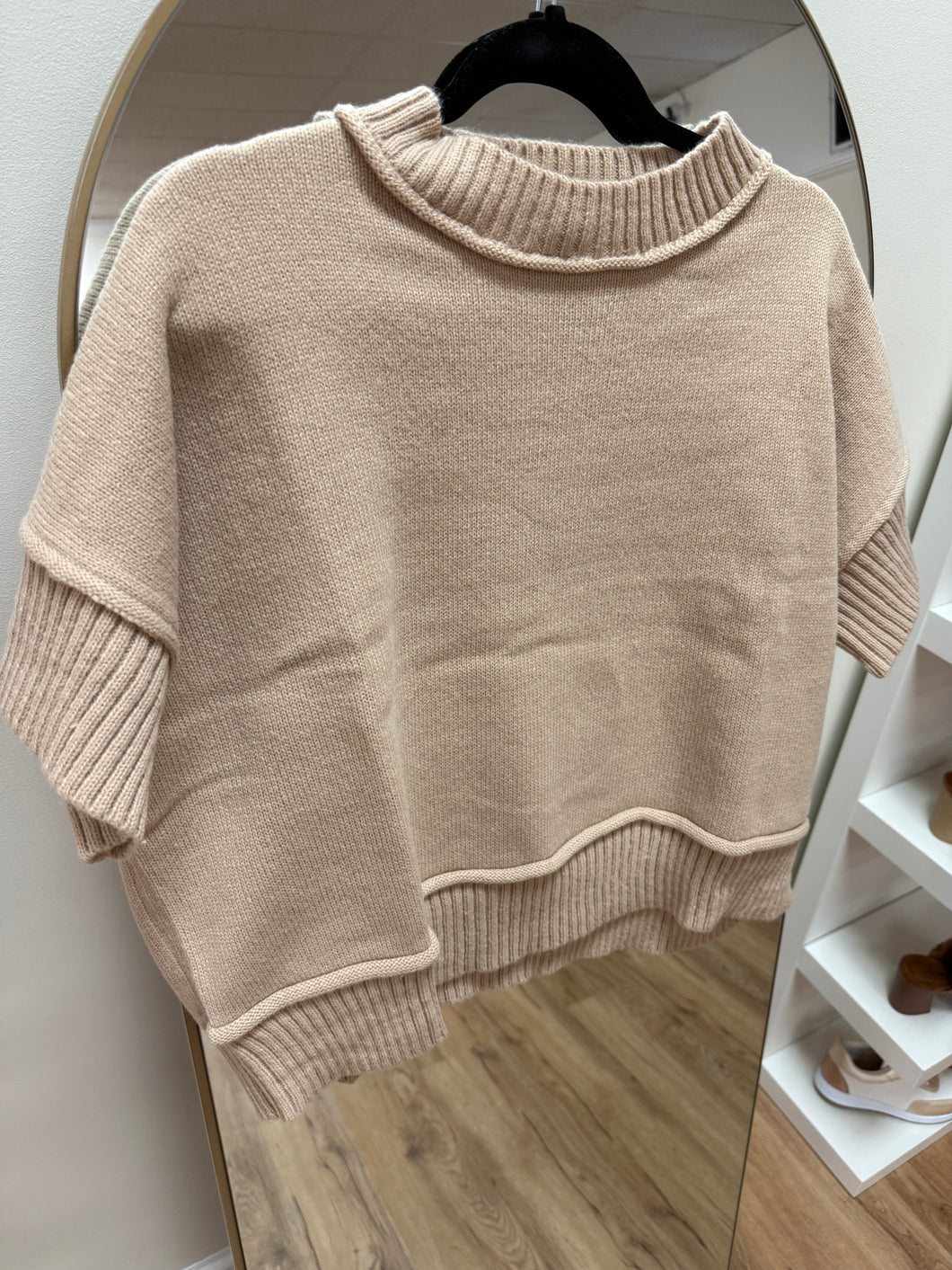 Taupe Notch Crewneck Sweater
