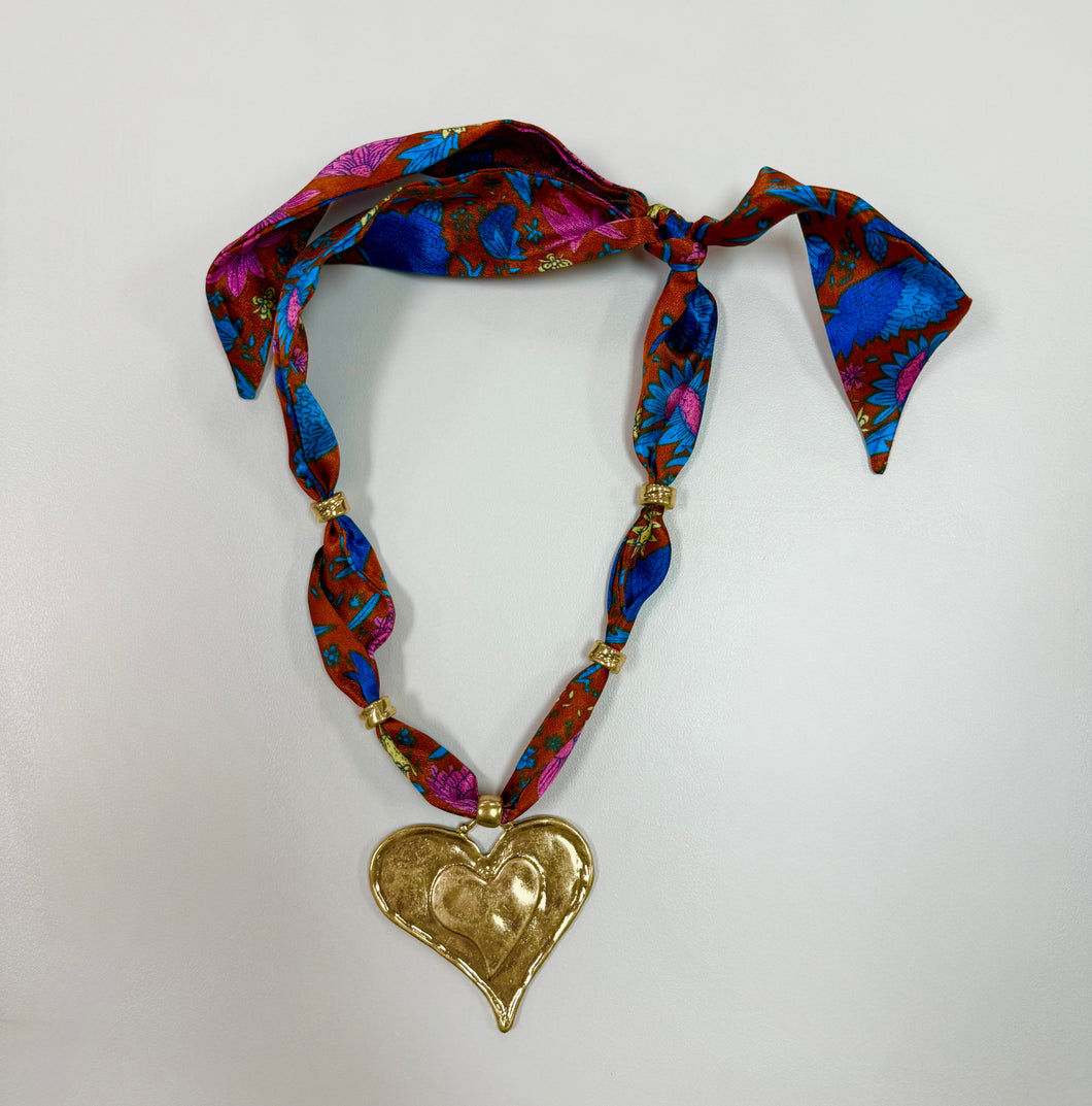 Burnt Orange/Heart Scarf Necklace