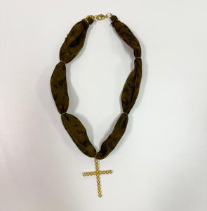 Brown Leopard/Cross Scarf Necklace