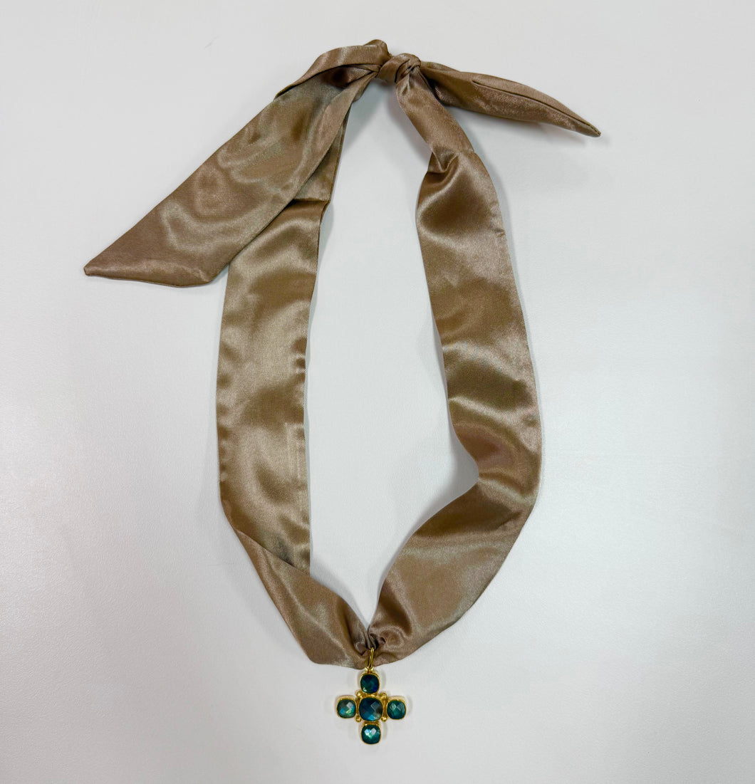Champagne/Cross Scarf Necklace