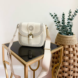 Cream + Lazer-Cut Print Crossbody