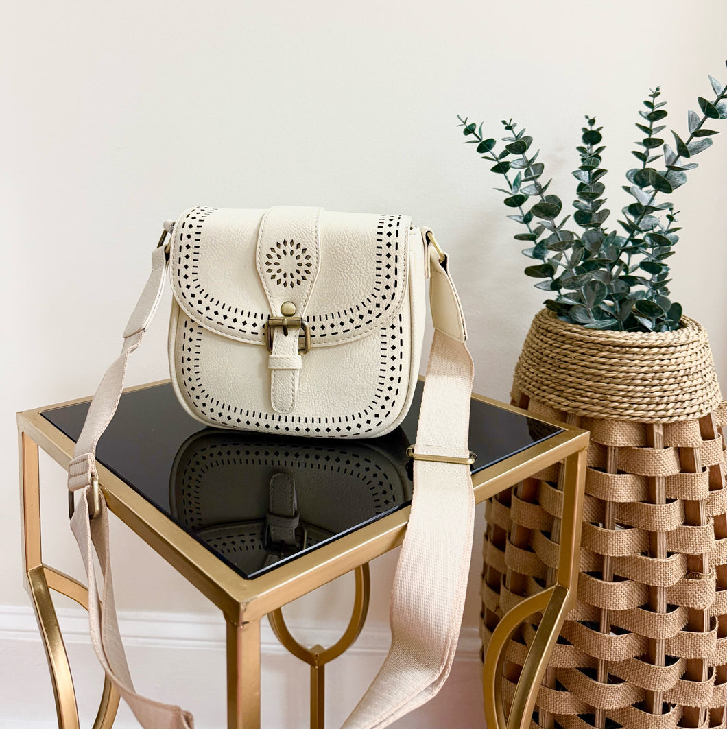 Cream + Lazer-Cut Print Crossbody