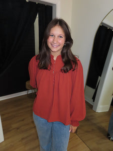 Crisp & Cute Button Blouse - Cinnamon