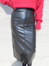 Load image into Gallery viewer, Black Pleather Midi Skirt
