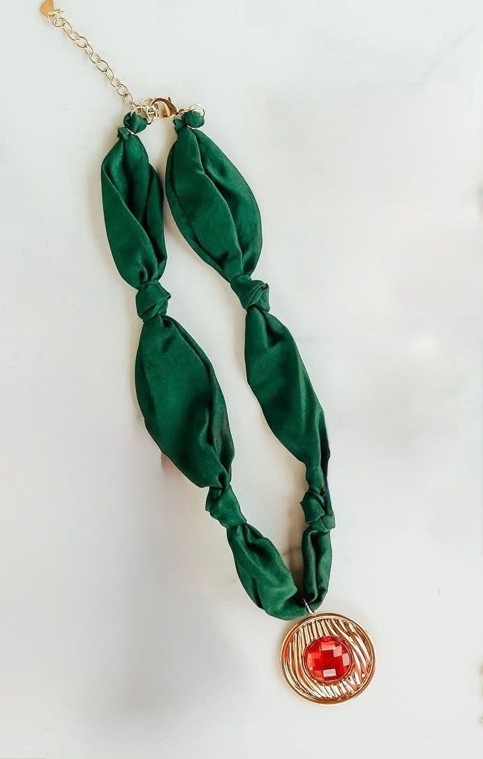 Green/Red Stone Scarf Necklace