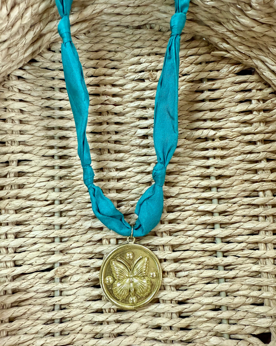 Teal/Butterfly Scarf Necklace