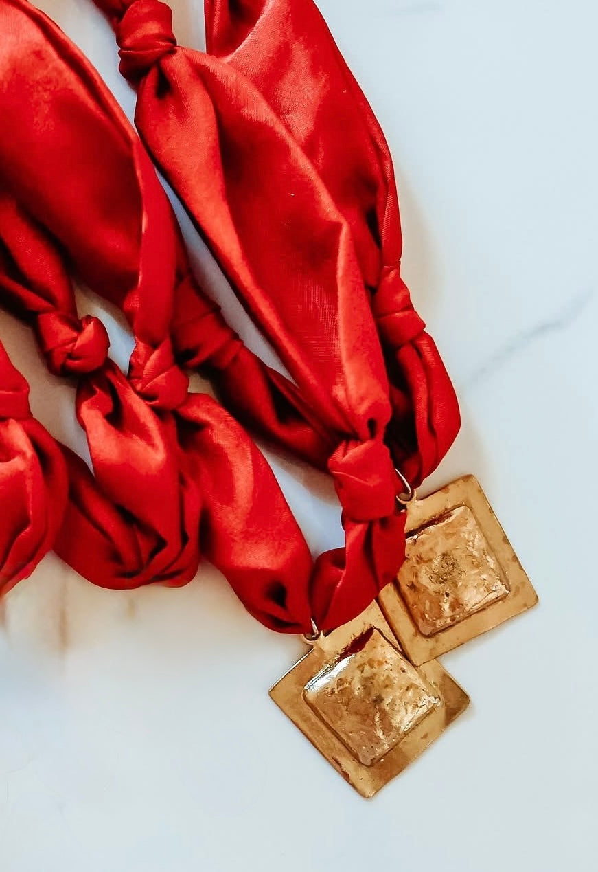 Red/Gold Square Cross Necklace