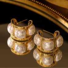 Load image into Gallery viewer, Classic Pearl Shell Gold Hoop Earrings
