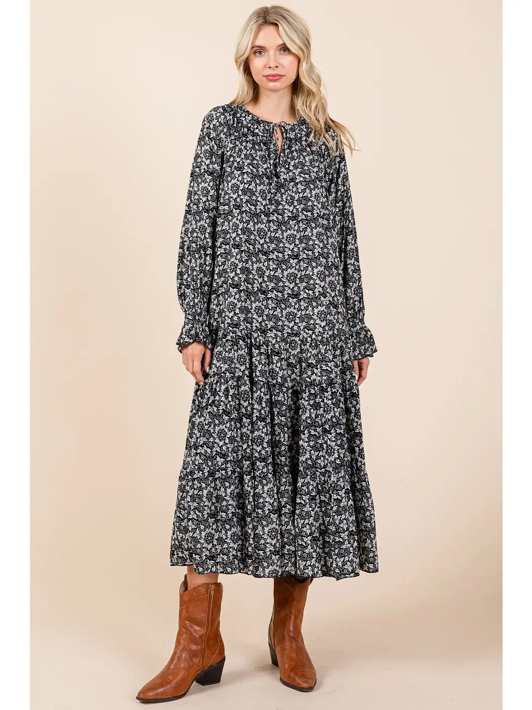 Navy Wildflower Whirl Midi Dress