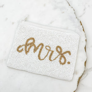 Mrs. - Beaded Zip Pouch -White