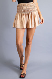Just in Time Smocked Shorts- Taupe