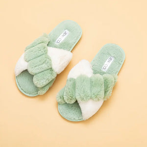 Two Tone Criss Cross Slippers- Sage