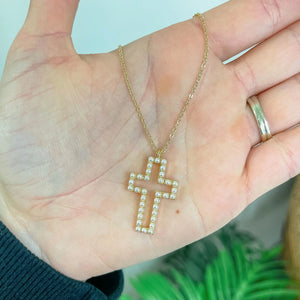 Pearl Studded Cross Necklace