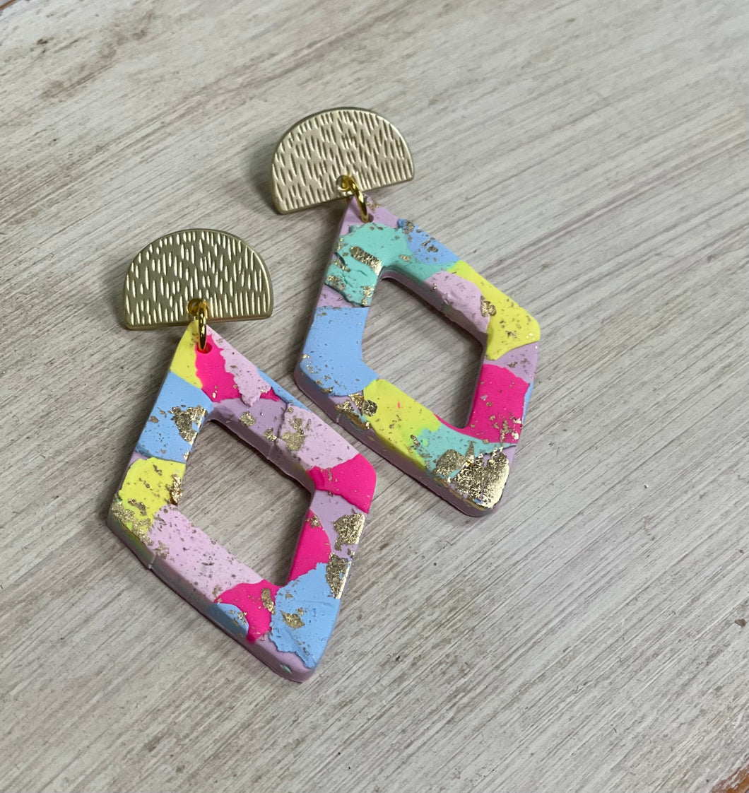 Multi Painted Angle Clay Earrings