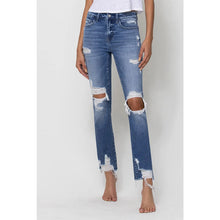 Load image into Gallery viewer, Med Wash Distressed Fray Hem Skinny Jean

