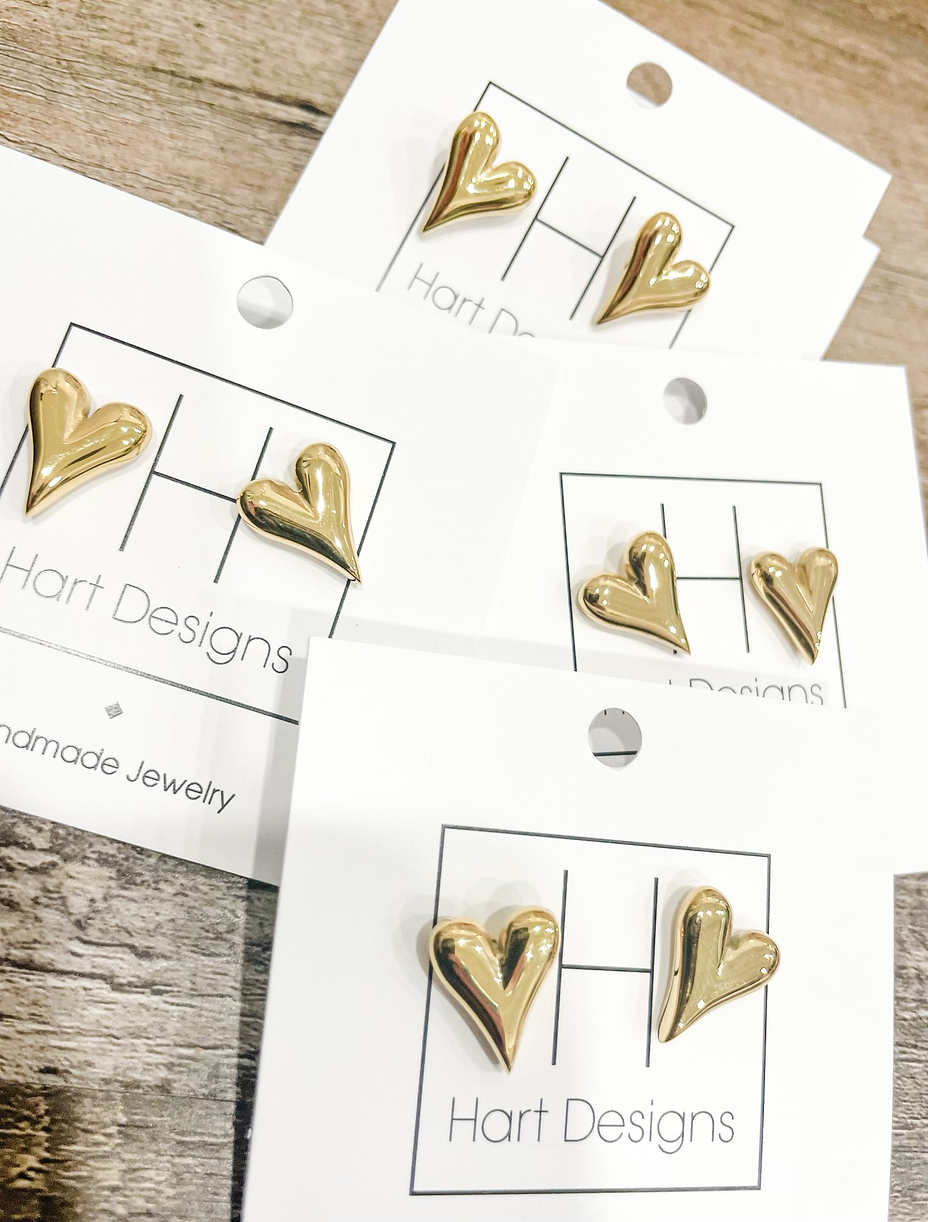 Gold Heart Stud Earrings