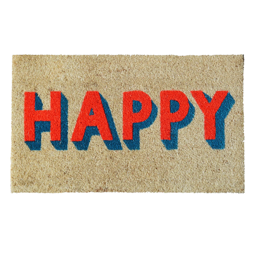 Bleached Happy Block Letter Doormat