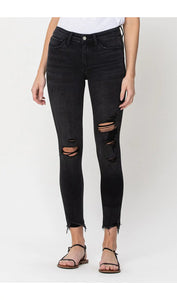 Black Distressed Fray Hem Skinny Jean