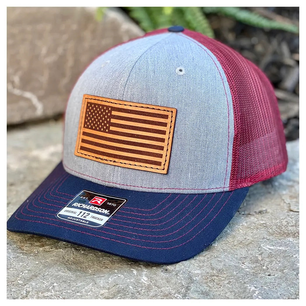 American Flag Leather Patch Hat - Tri Color