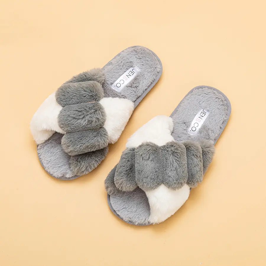 Two Tone Criss Cross Slippers- Grey