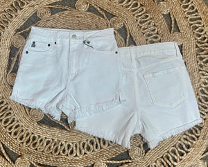 Follow Me Distressed Denim Shorts- White
