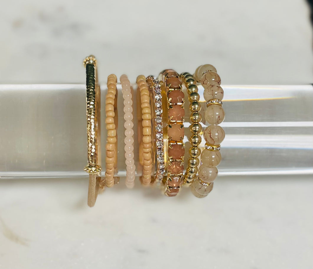 Beaded Bracelet Stack - Peach