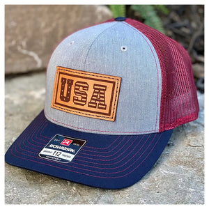 USA Leather Patch Hat - Tri Color