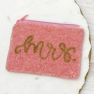 Mrs. - Beaded Zip Pouch -Pink