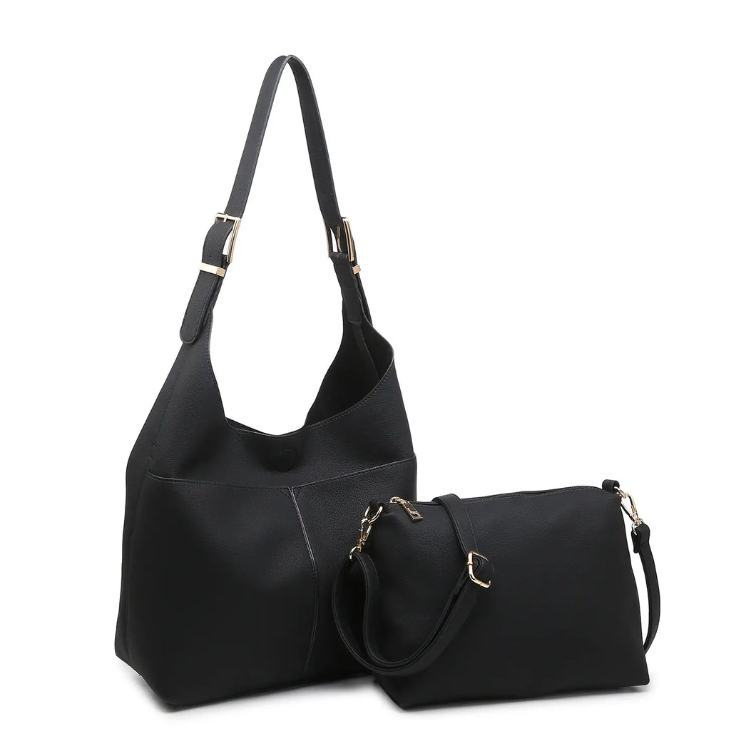 Black Slouchy Hobo 2-in-1 Handbag